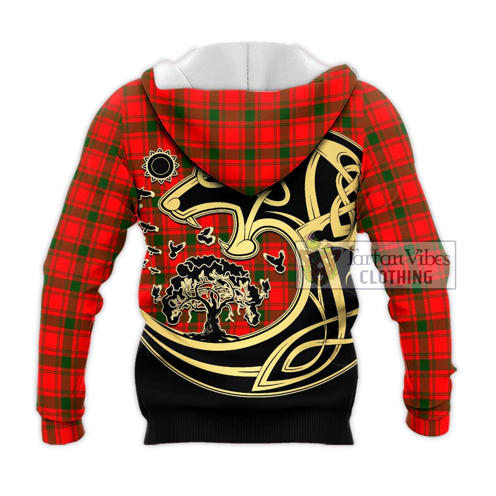 Tartan Vibes Clothing MacQuarrie Modern Tartan Knitted Hoodie with Family Crest Celtic Wolf Style