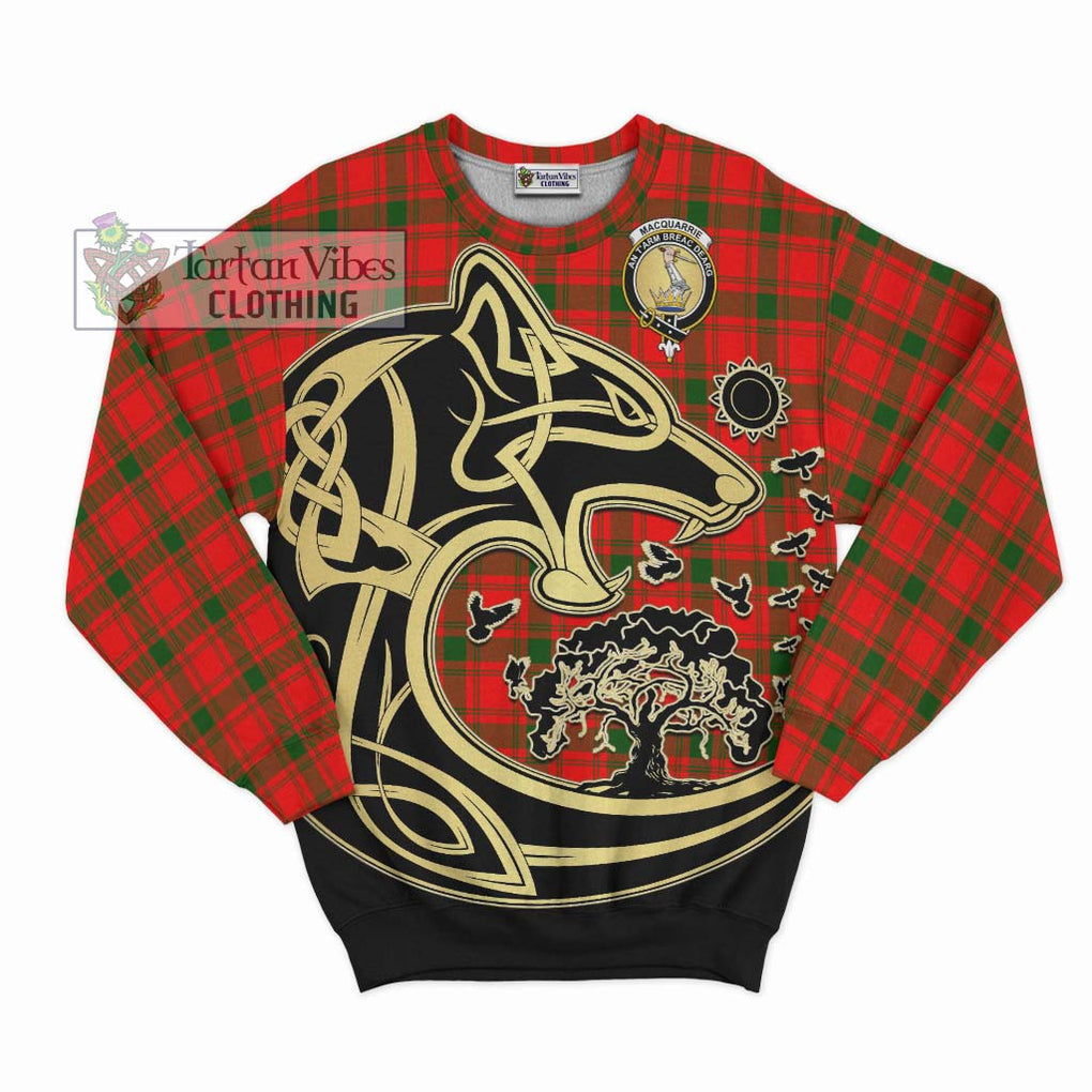 MacQuarrie Modern Tartan Sweatshirt with Family Crest Celtic Wolf Style - Tartan Vibes Clothing