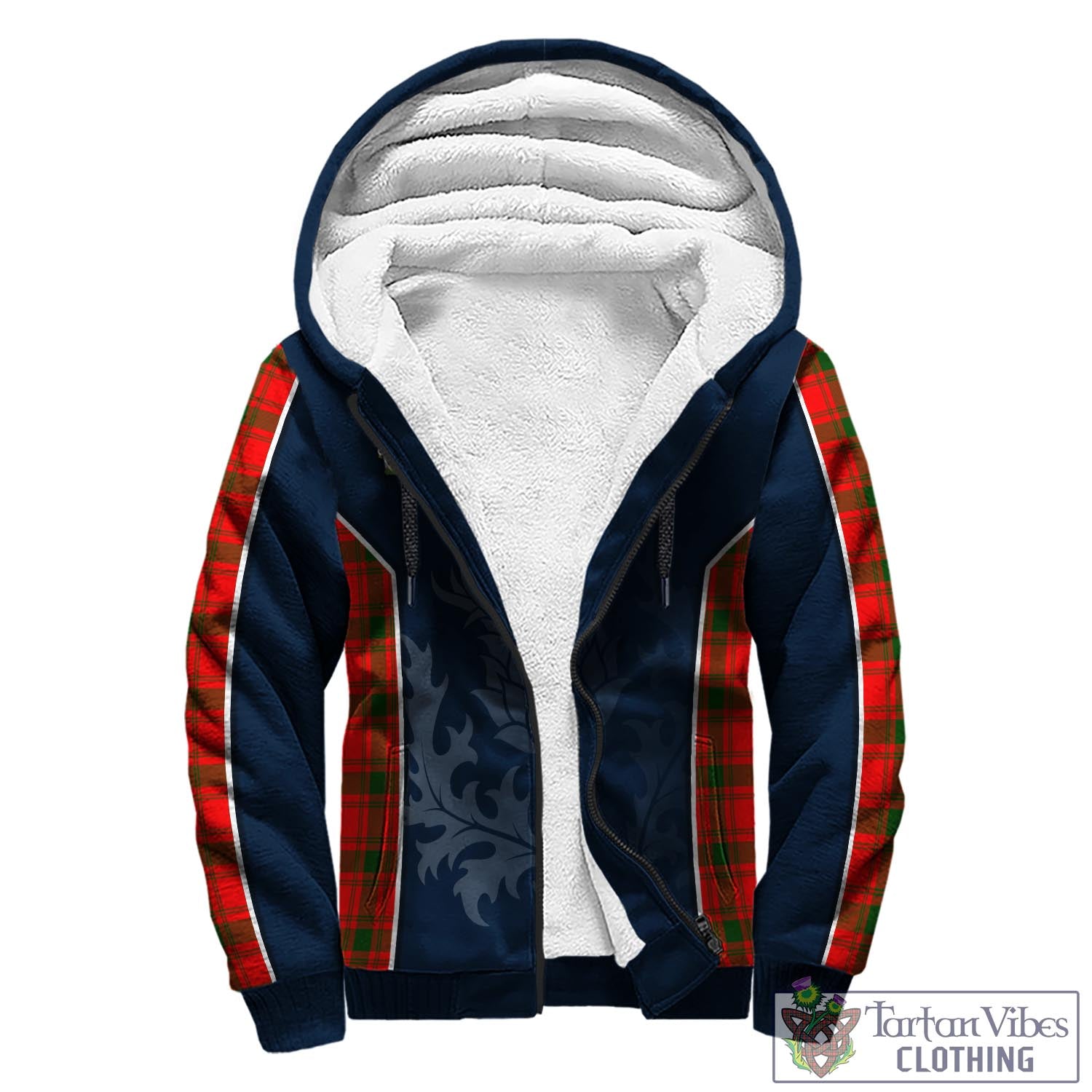 Tartan Vibes Clothing MacQuarrie Modern Tartan Sherpa Hoodie with Family Crest and Scottish Thistle Vibes Sport Style