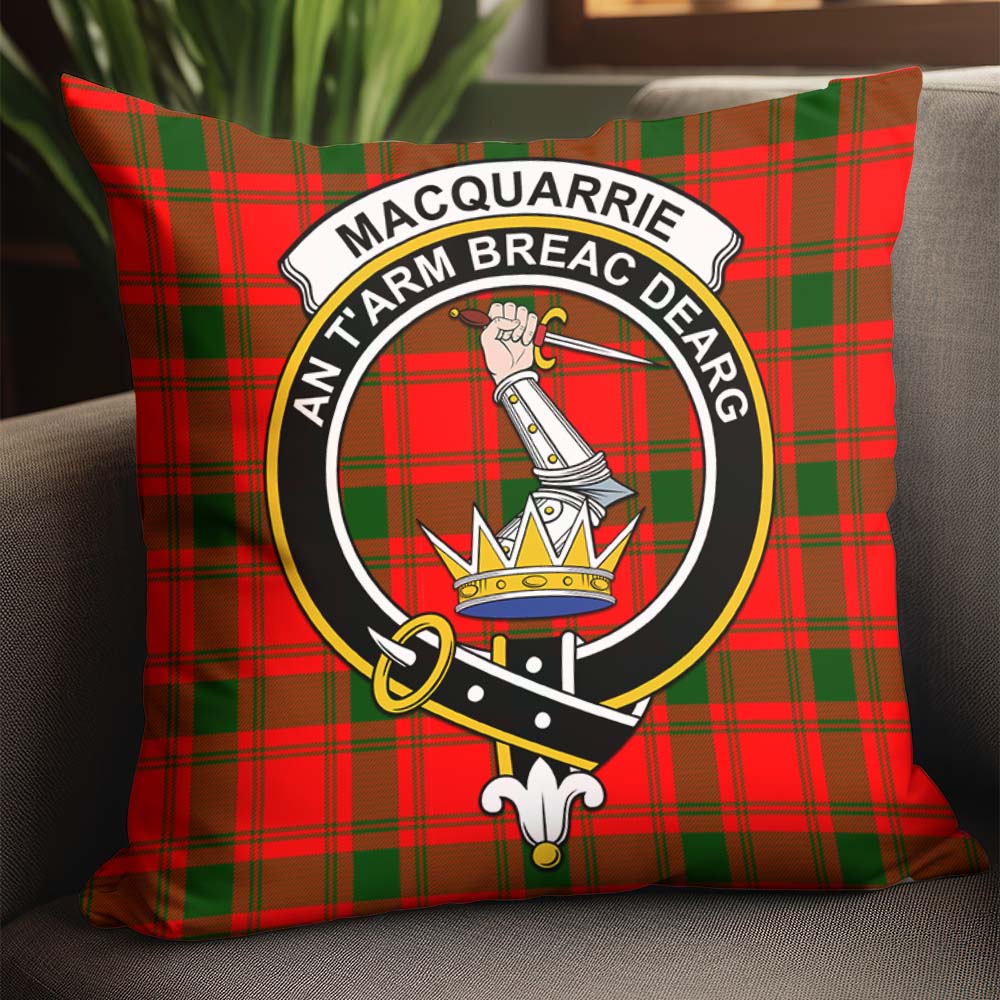 MacQuarrie Modern Tartan Pillow Cover with Family Crest - Tartanvibesclothing