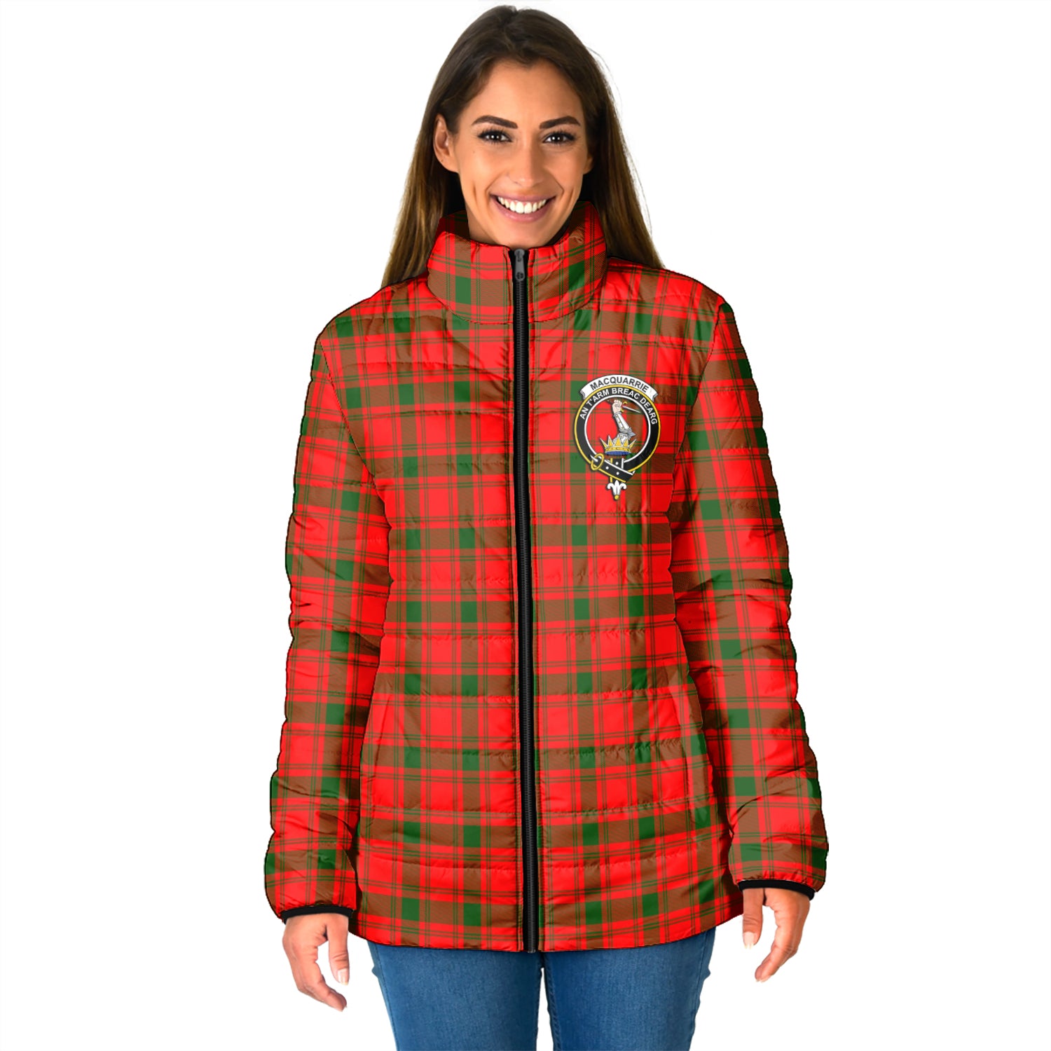 MacQuarrie Modern Tartan Padded Jacket with Family Crest - Tartan Vibes Clothing