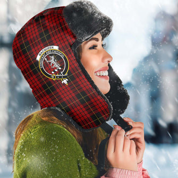 MacQueen (McQueen) Tartan Winter Trapper Hat with Family Crest