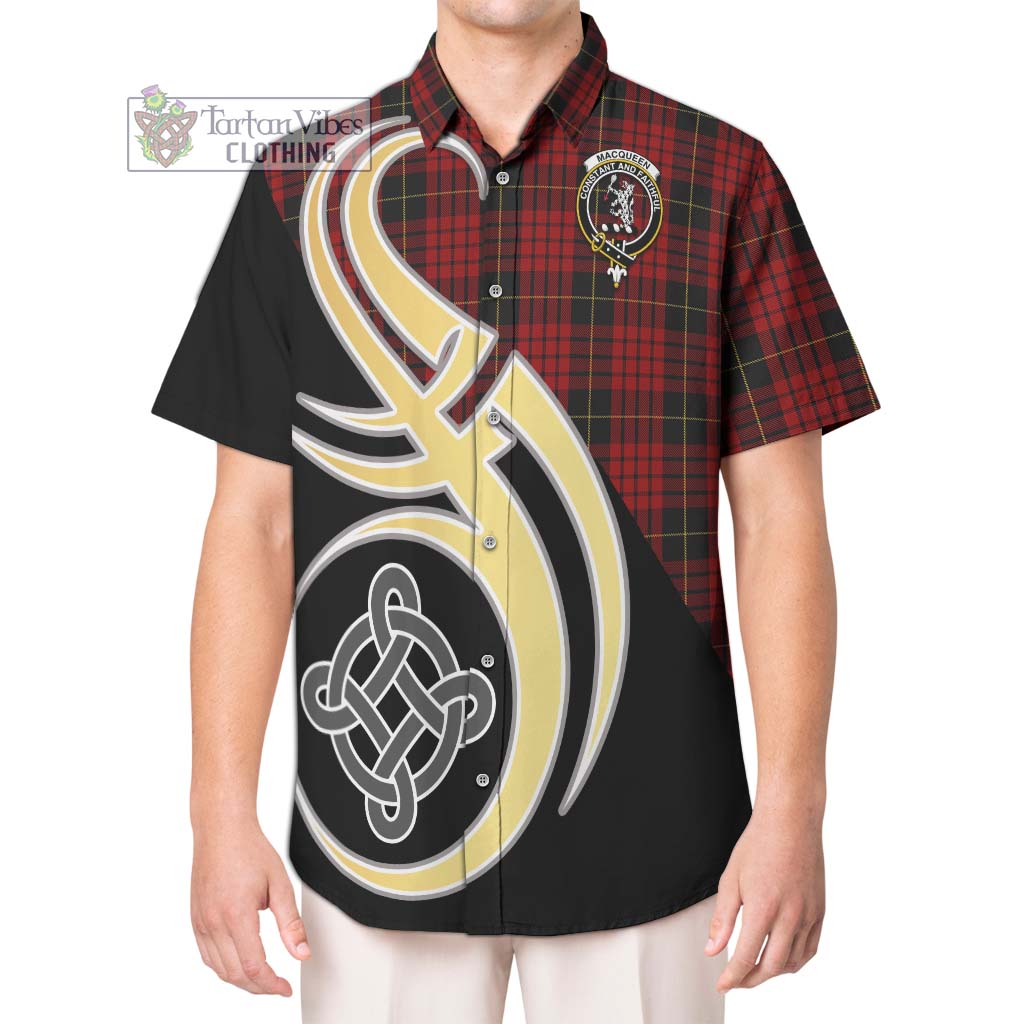 MacQueen (McQueen) Tartan Short Sleeve Button Shirt with Family Crest and Celtic Symbol Style Kid - Tartan Vibes Clothing