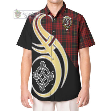 MacQueen (McQueen) Tartan Short Sleeve Button Shirt with Family Crest and Celtic Symbol Style