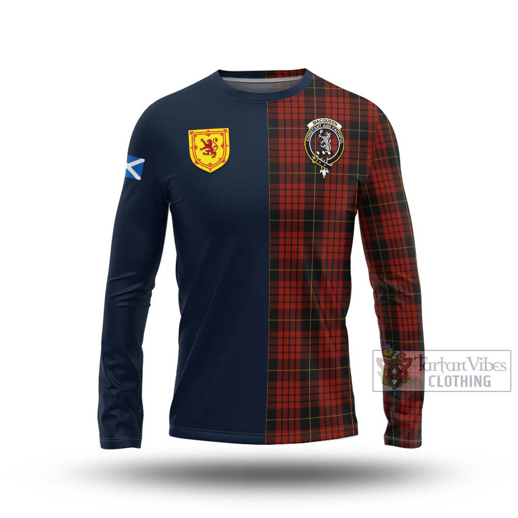 Tartan Vibes Clothing MacQueen Tartan Long Sleeve T-Shirt with Scottish Lion Royal Arm Half Style