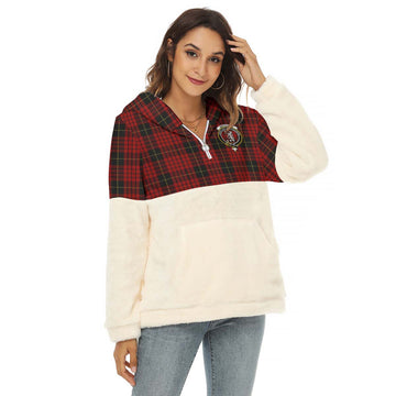 MacQueen (McQueen) Tartan Half Style Women's Borg Fleece Hoodie with Half Zip with Family Crest Female - Tartan Vibes Clothing