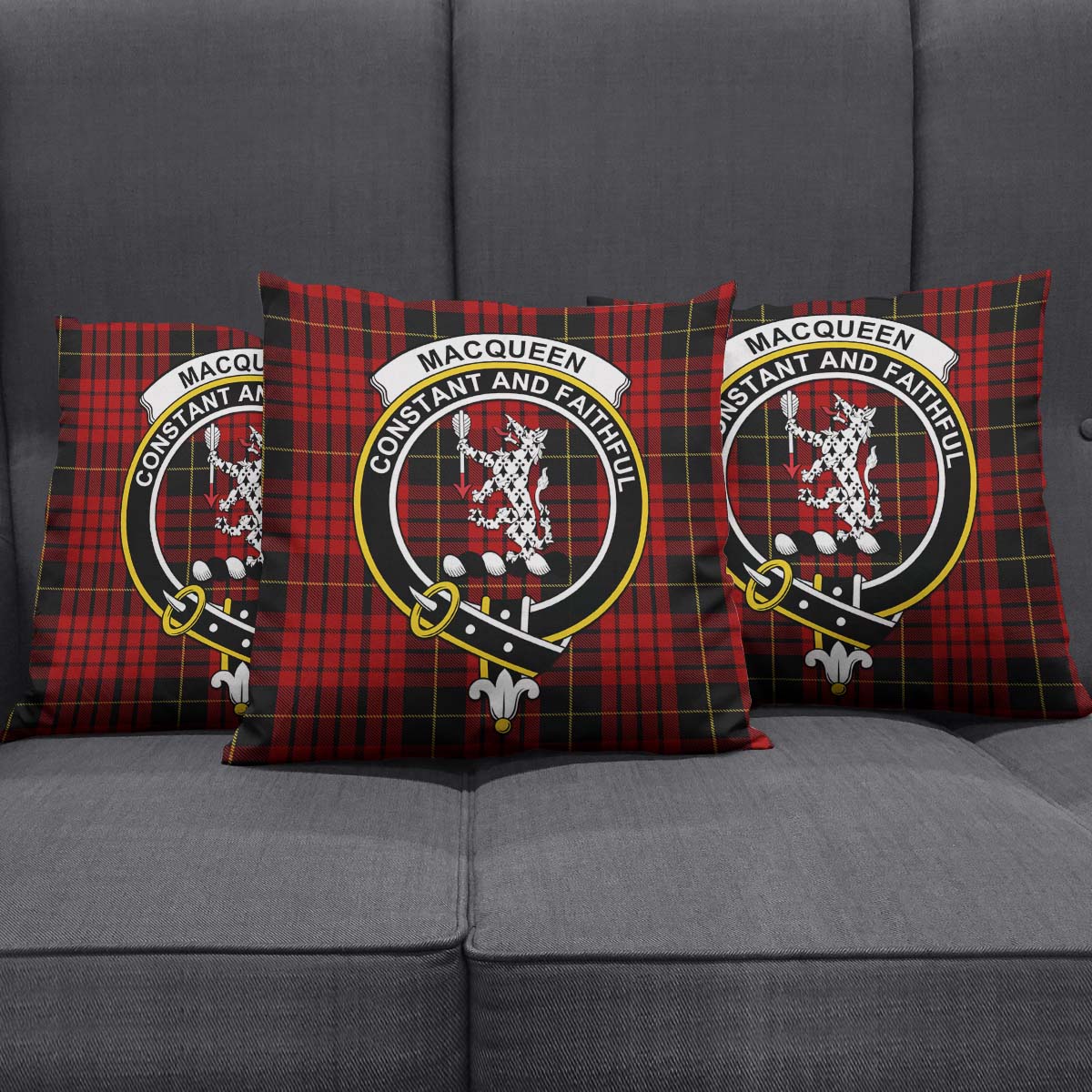 MacQueen Tartan Pillow Cover with Family Crest Square Pillow Cover - Tartanvibesclothing