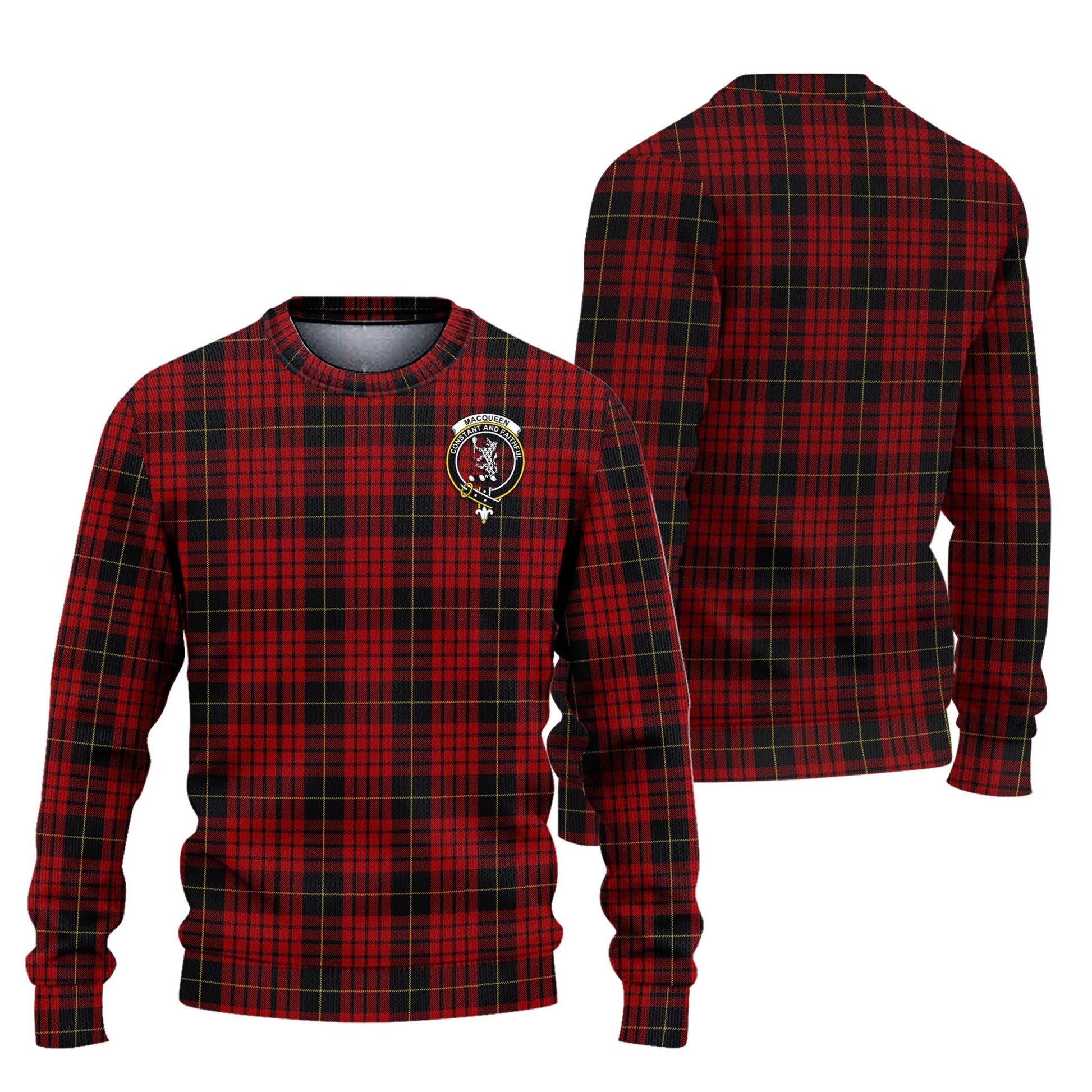 MacQueen Tartan Knitted Sweater with Family Crest Unisex - Tartanvibesclothing