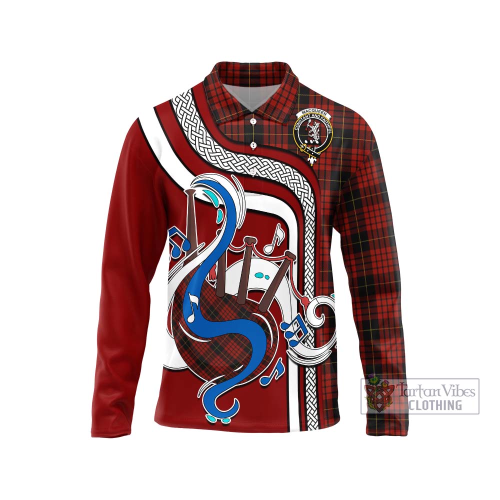 Tartan Vibes Clothing MacQueen Tartan Long Sleeve Polo Shirt with Epic Bagpipe Style