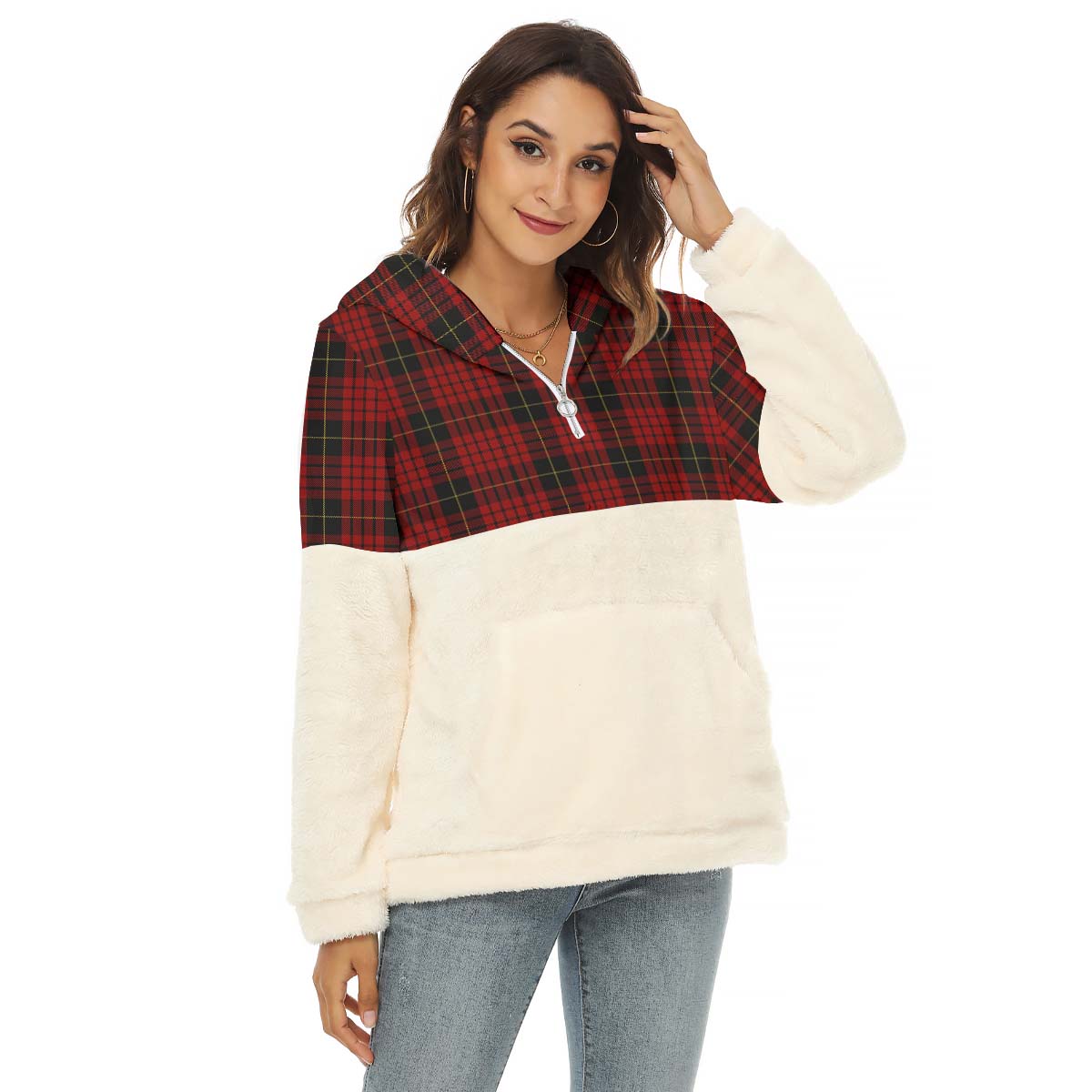 MacQueen (McQueen) Tartan Half Style Women's Borg Fleece Hoodie with Half Zip Female - Tartan Vibes Clothing
