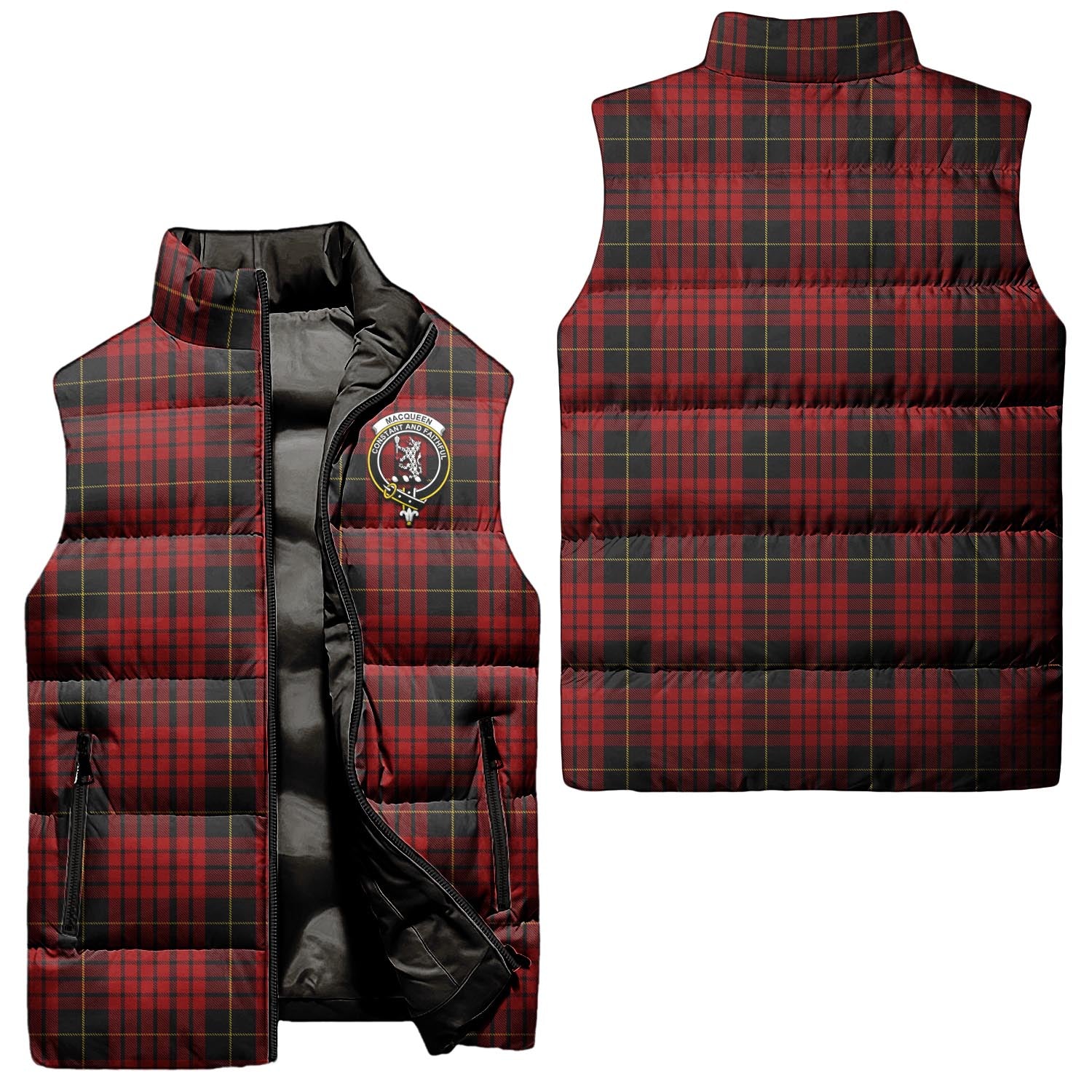 MacQueen Tartan Sleeveless Puffer Jacket with Family Crest Unisex - Tartanvibesclothing