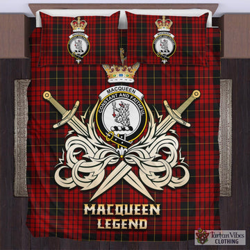 MacQueen (McQueen) Tartan Bedding Set with Clan Crest and the Golden Sword of Courageous Legacy UK Bedding Set - Tartan Vibes Clothing