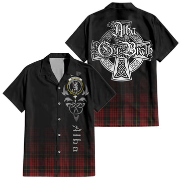 MacQueen (McQueen) Tartan Short Sleeve Button Up Shirt Featuring Alba Gu Brath Family Crest Celtic Inspired