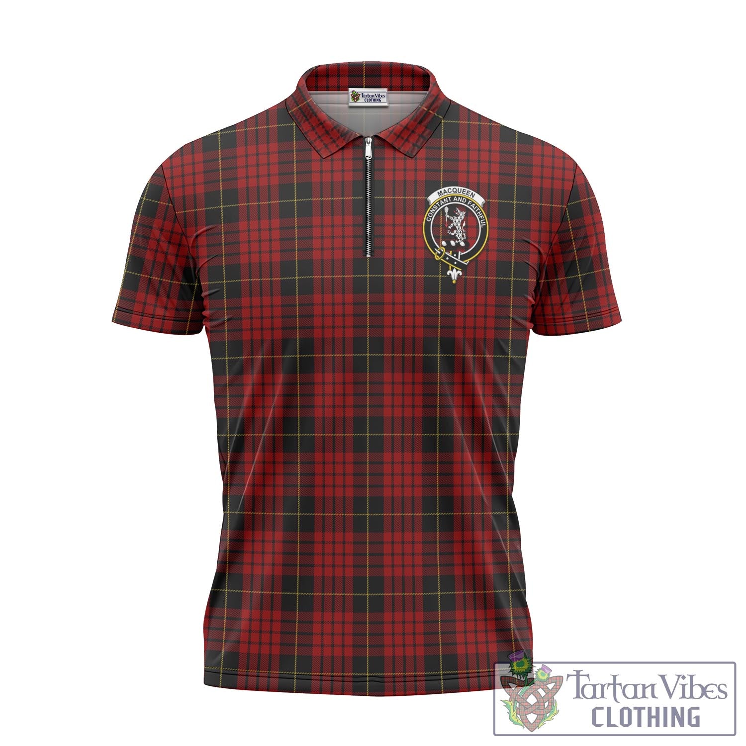 Tartan Vibes Clothing MacQueen Tartan Zipper Polo Shirt with Family Crest