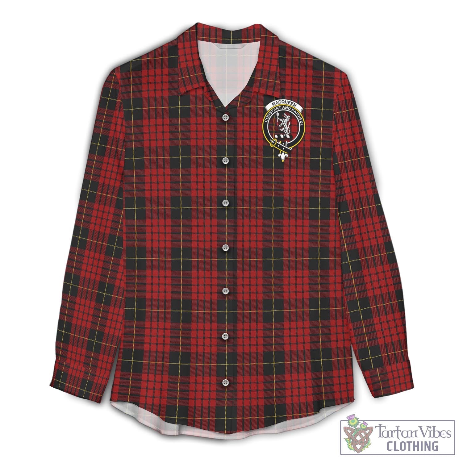 Tartan Vibes Clothing MacQueen Tartan Womens Casual Shirt with Family Crest