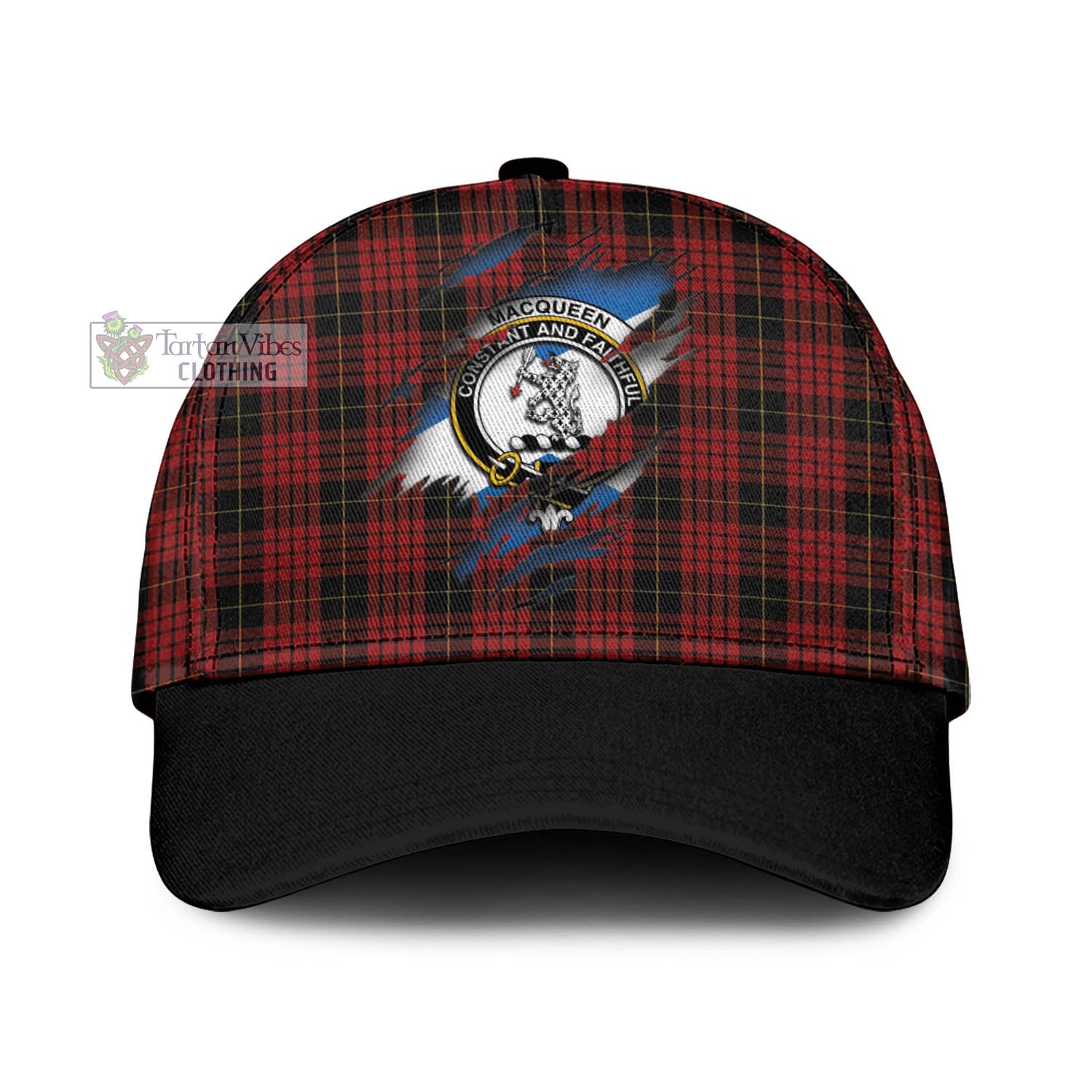 Tartan Vibes Clothing MacQueen Tartan Classic Cap with Family Crest In Me Style