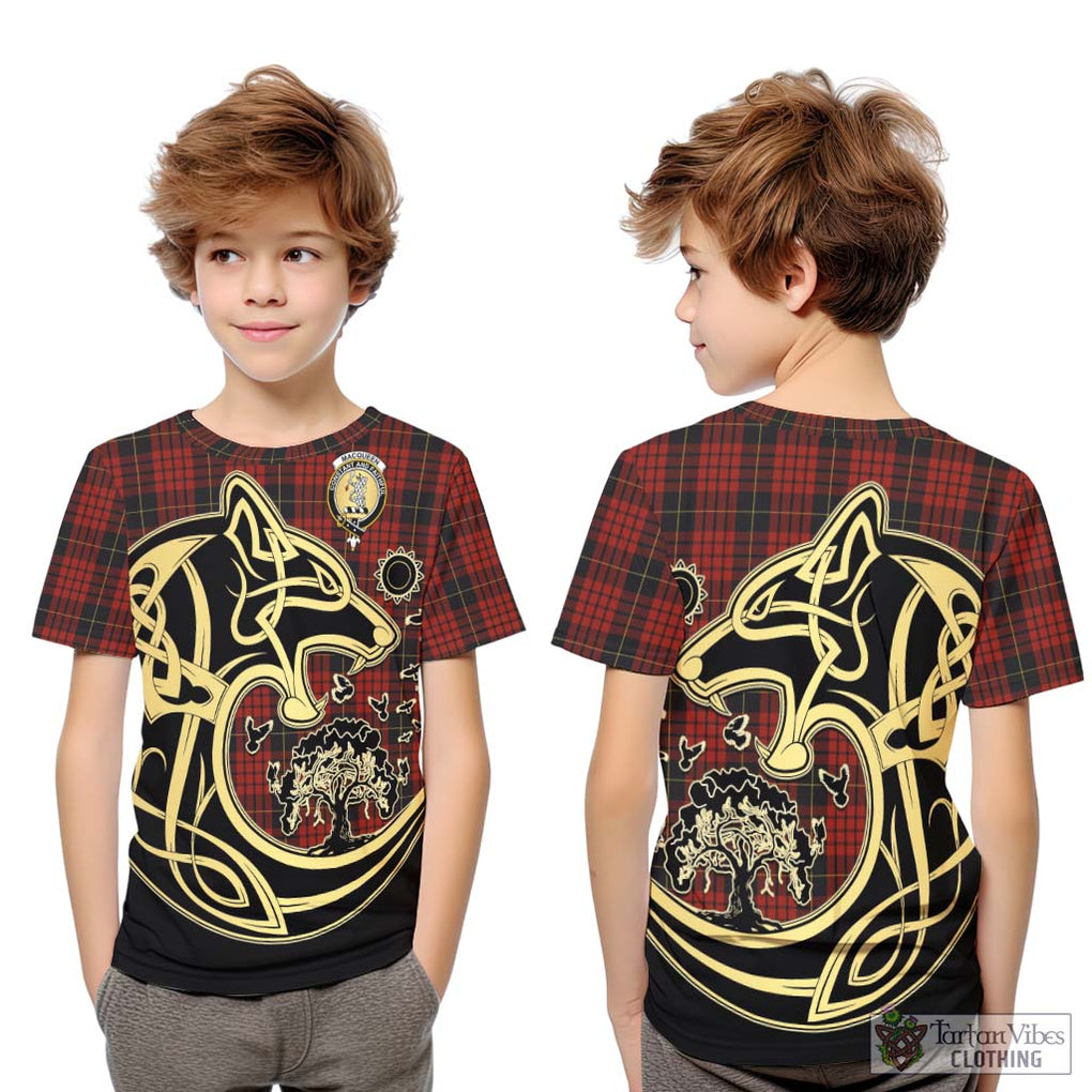 MacQueen (McQueen) Tartan Kid T-Shirt with Family Crest Celtic Wolf Style Youth XL Size14 - Tartan Vibes Clothing