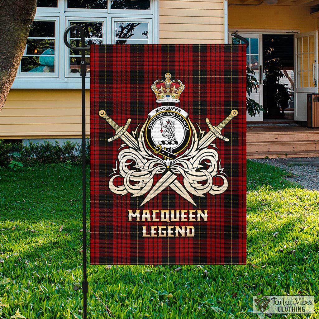 Tartan Vibes Clothing MacQueen Tartan Flag with Clan Crest and the Golden Sword of Courageous Legacy