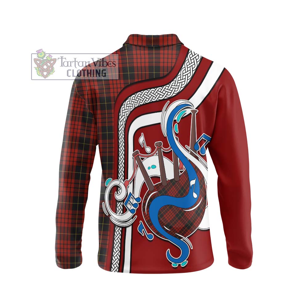 Tartan Vibes Clothing MacQueen Tartan Long Sleeve Polo Shirt with Epic Bagpipe Style