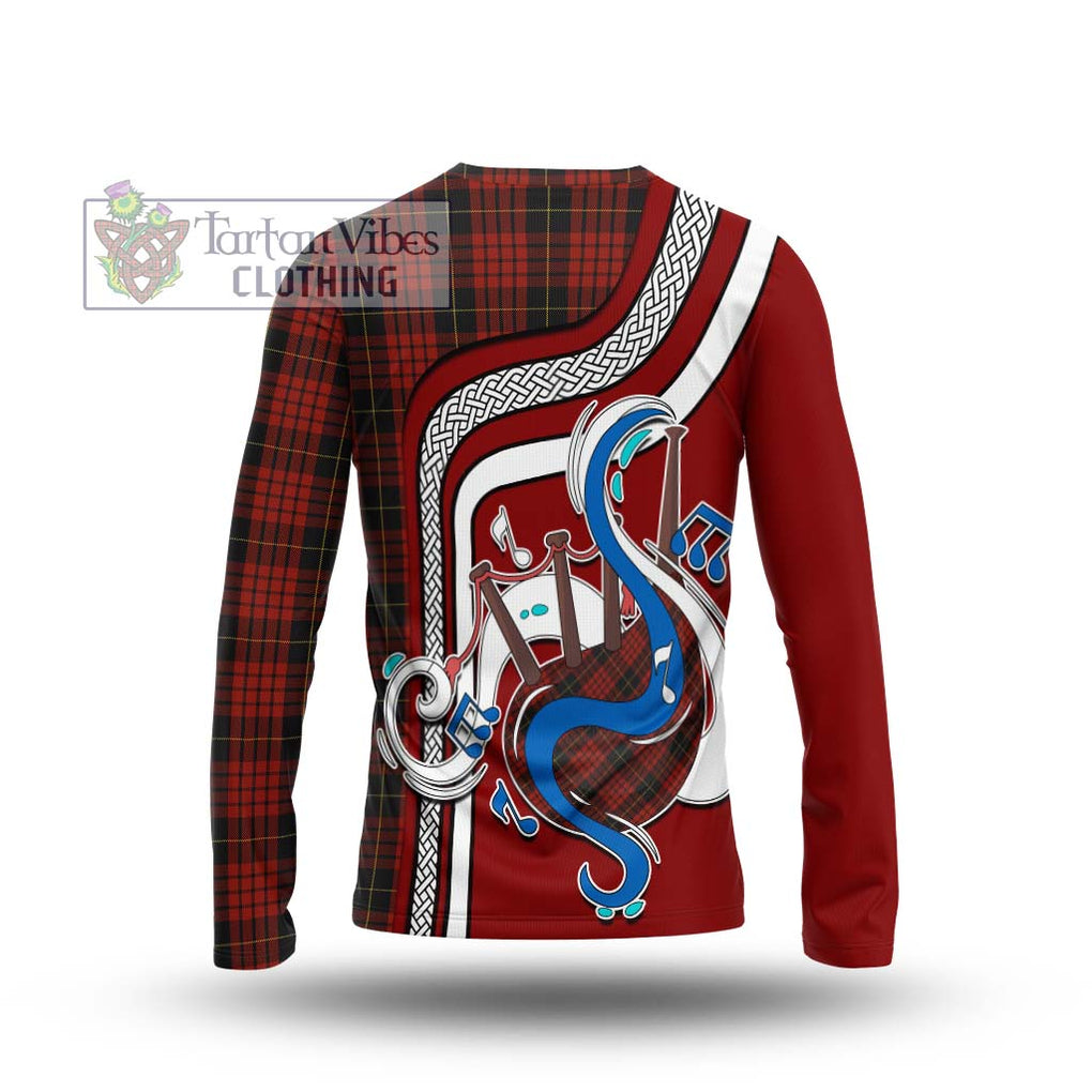 Tartan Vibes Clothing MacQueen Tartan Long Sleeve T-Shirt with Epic Bagpipe Style