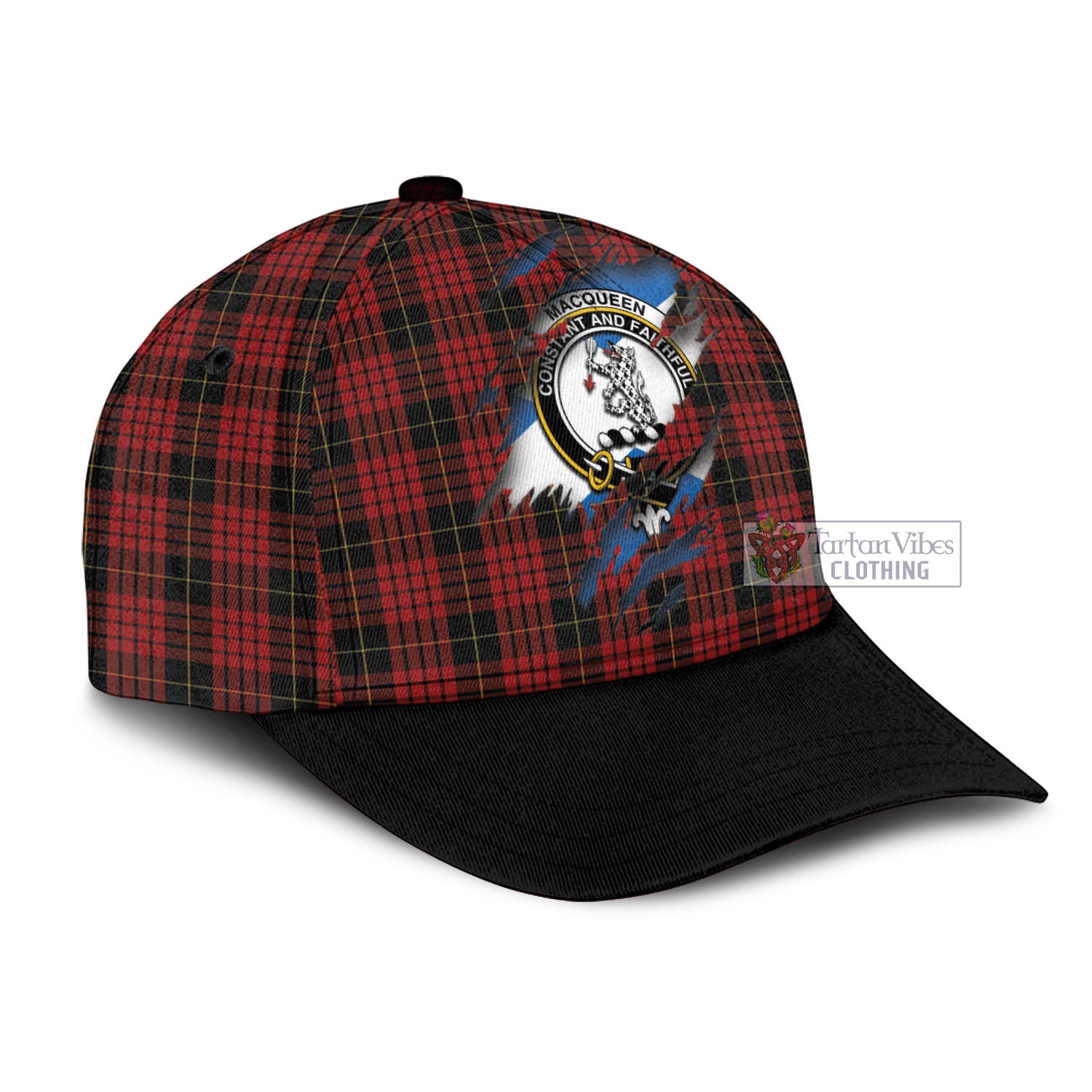 Tartan Vibes Clothing MacQueen Tartan Classic Cap with Family Crest In Me Style