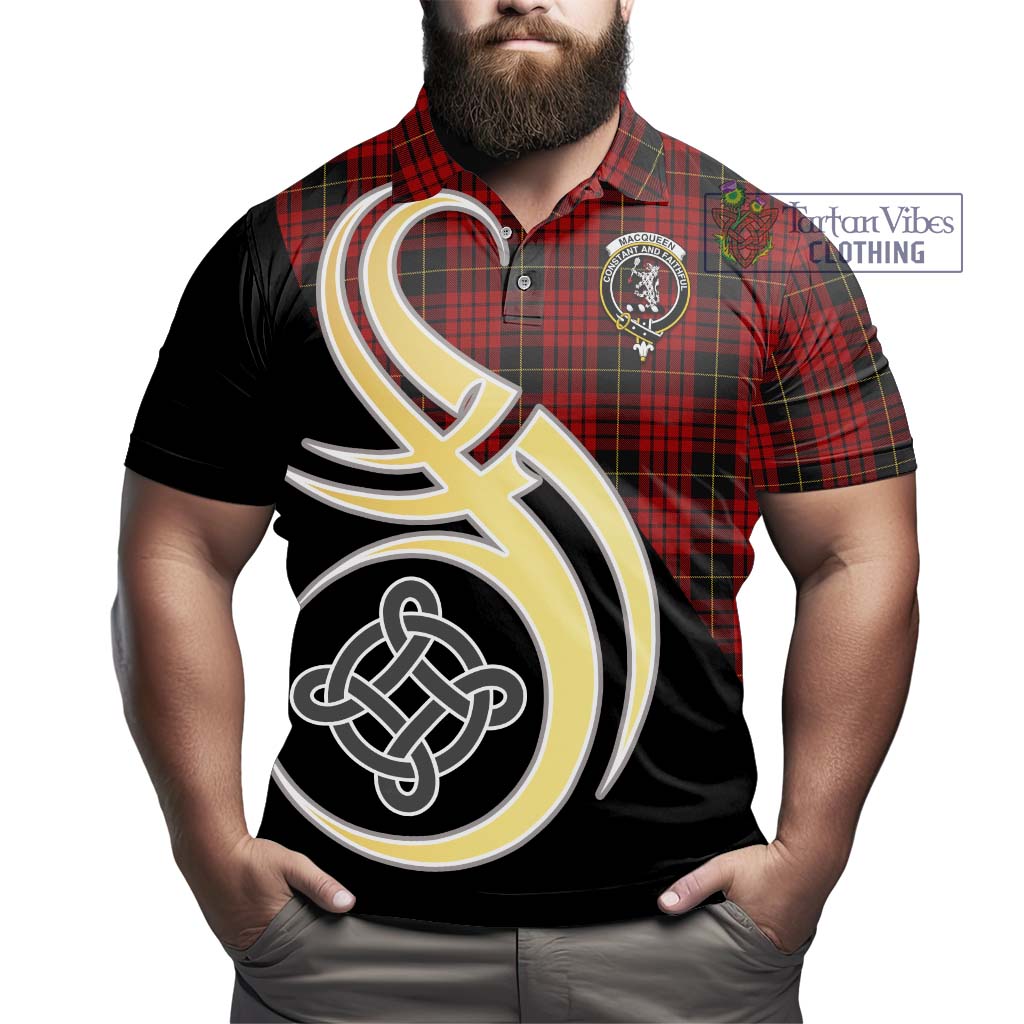 MacQueen (McQueen) Tartan Polo Shirt with Family Crest and Celtic Symbol Style - Tartan Vibes Clothing