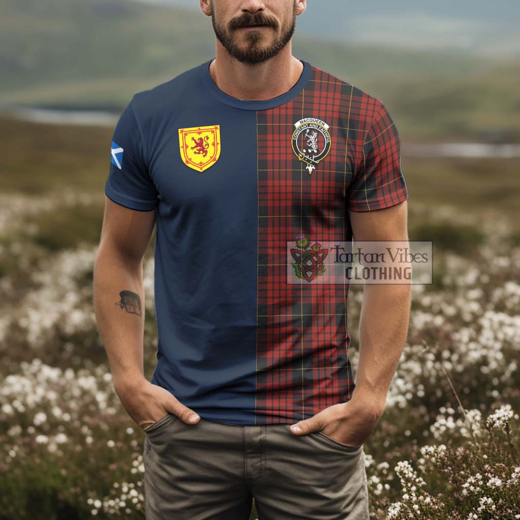 Tartan Vibes Clothing MacQueen Tartan T-Shirt Alba with Scottish Lion Royal Arm Half Style