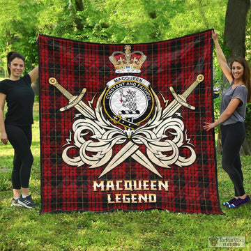 MacQueen (McQueen) Tartan Quilt with Clan Crest and the Golden Sword of Courageous Legacy