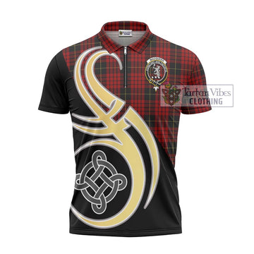 MacQueen (McQueen) Tartan Zipper Polo Shirt with Family Crest and Celtic Symbol Style