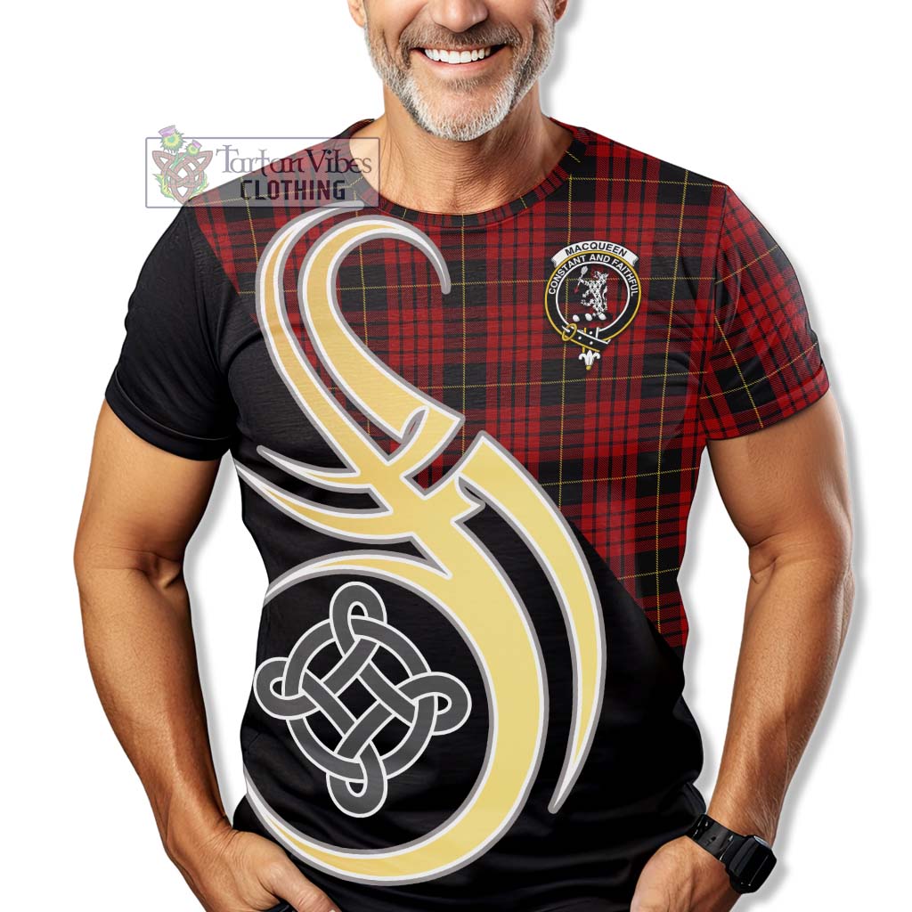 Tartan Vibes Clothing MacQueen Tartan T-Shirt with Family Crest and Celtic Symbol Style