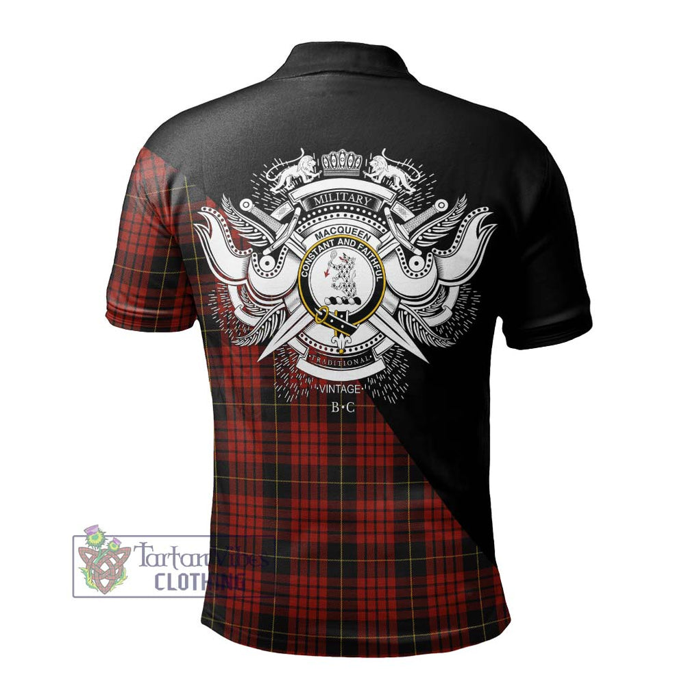 MacQueen (McQueen) Tartan Polo Shirt with Family Crest and Military Logo Style - Tartanvibesclothing Shop