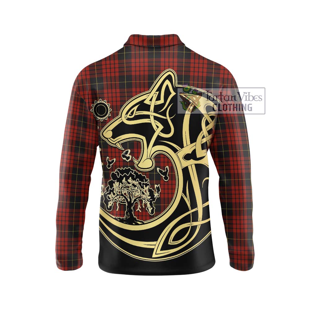 MacQueen (McQueen) Tartan Long Sleeve Polo Shirt with Family Crest Celtic Wolf Style - Tartanvibesclothing Shop