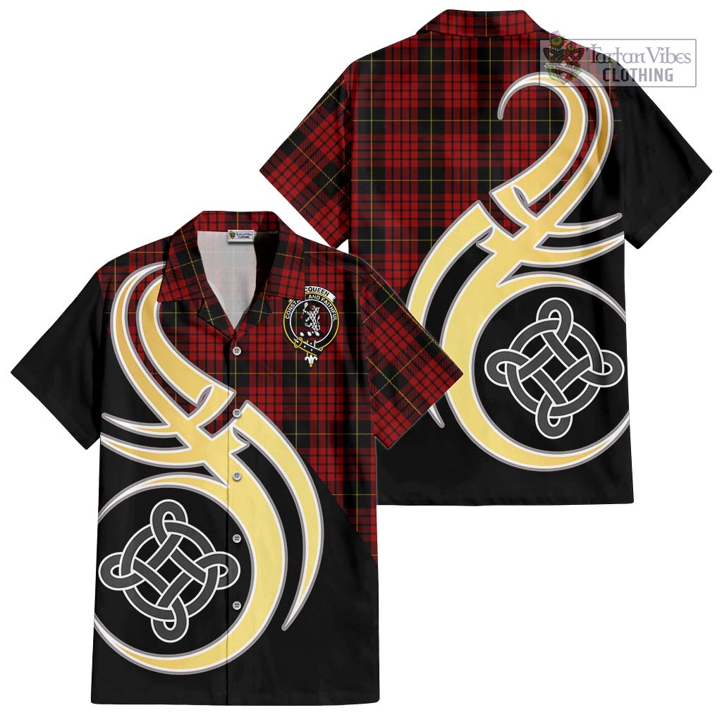 MacQueen (McQueen) Tartan Short Sleeve Button Shirt with Family Crest and Celtic Symbol Style - Tartan Vibes Clothing