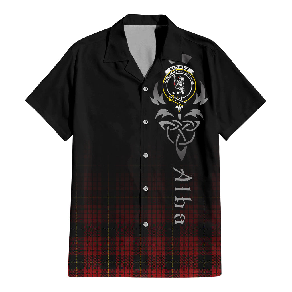 Tartan Vibes Clothing MacQueen Tartan Short Sleeve Button Up Featuring Alba Gu Brath Family Crest Celtic Inspired