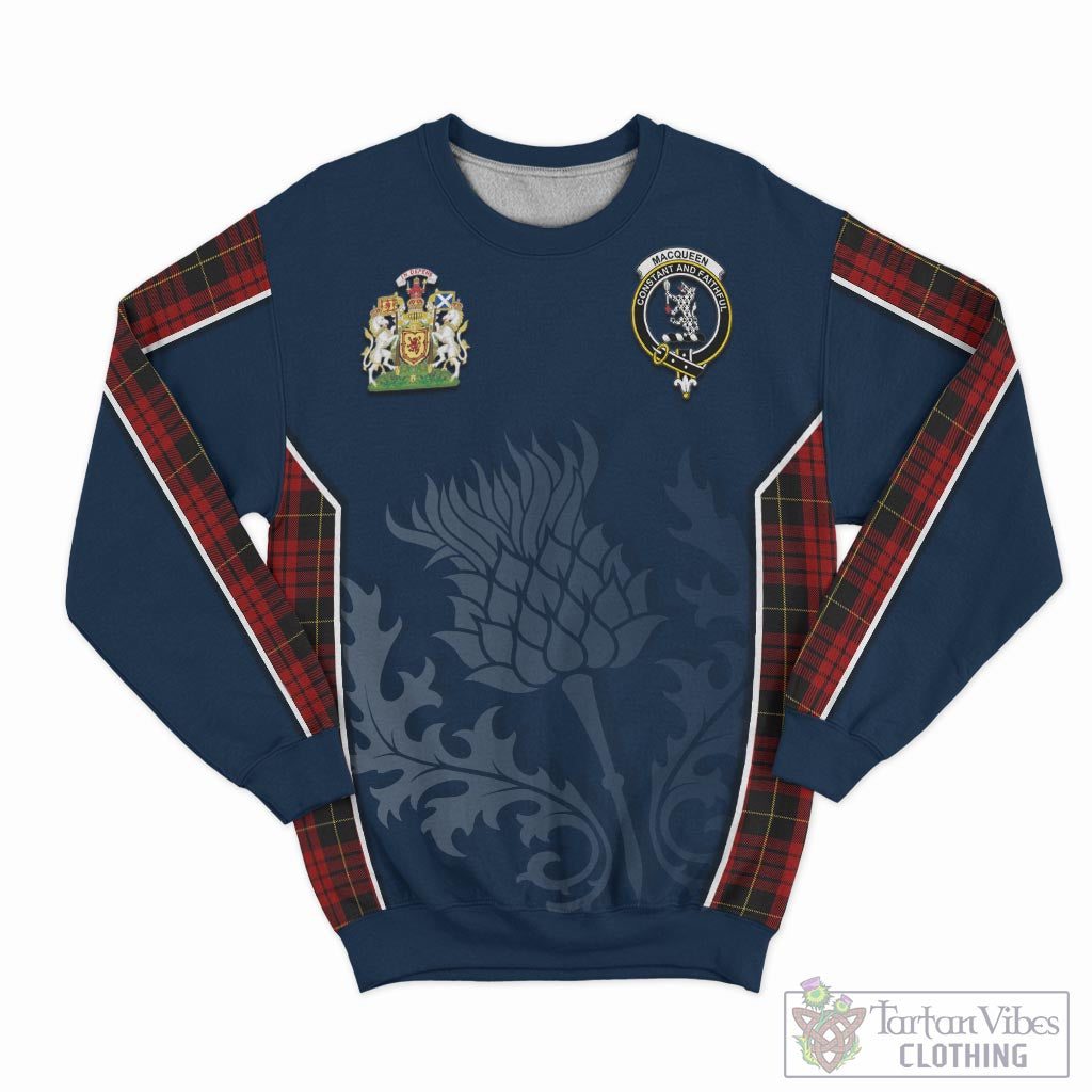 Tartan Vibes Clothing MacQueen Tartan Sweatshirt with Family Crest and Scottish Thistle Vibes Sport Style