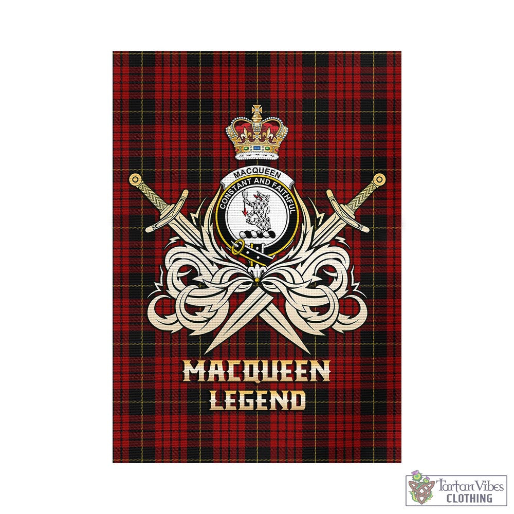 Tartan Vibes Clothing MacQueen Tartan Flag with Clan Crest and the Golden Sword of Courageous Legacy