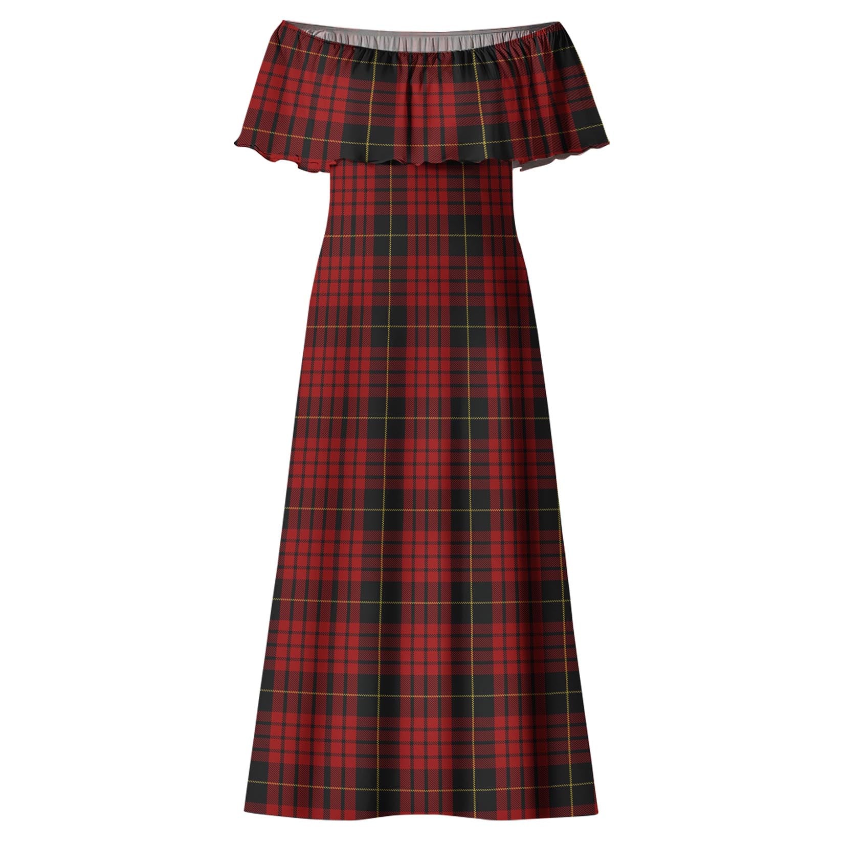 MacQueen Tartan Off Shoulder Long Dress - Tartanvibesclothing