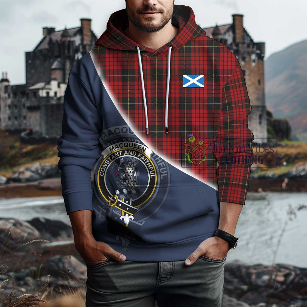 MacQueen (McQueen) Tartan Hoodie with Personalised National Flag and Family Crest Half Style - Tartanvibesclothing Shop