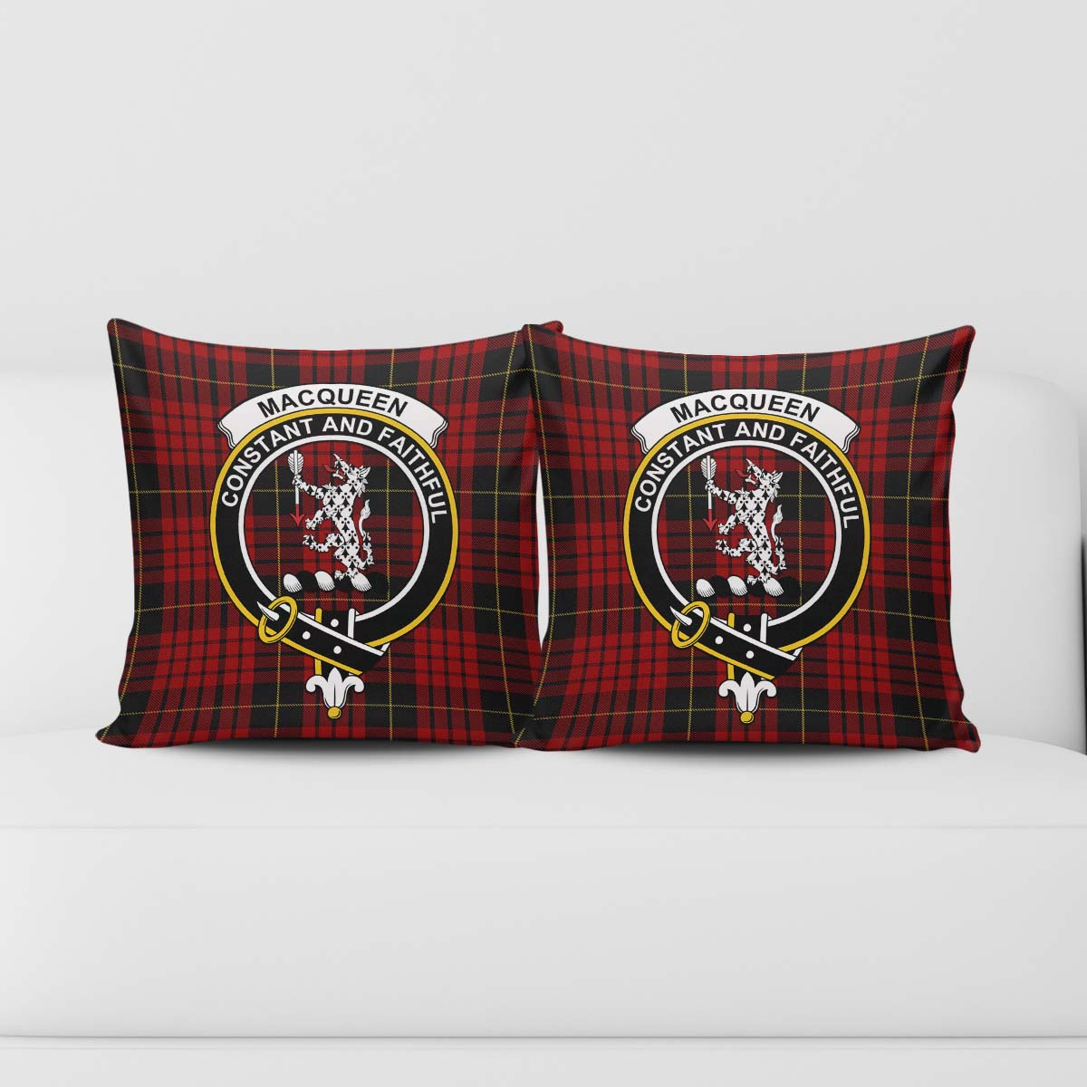 MacQueen Tartan Pillow Cover with Family Crest - Tartanvibesclothing