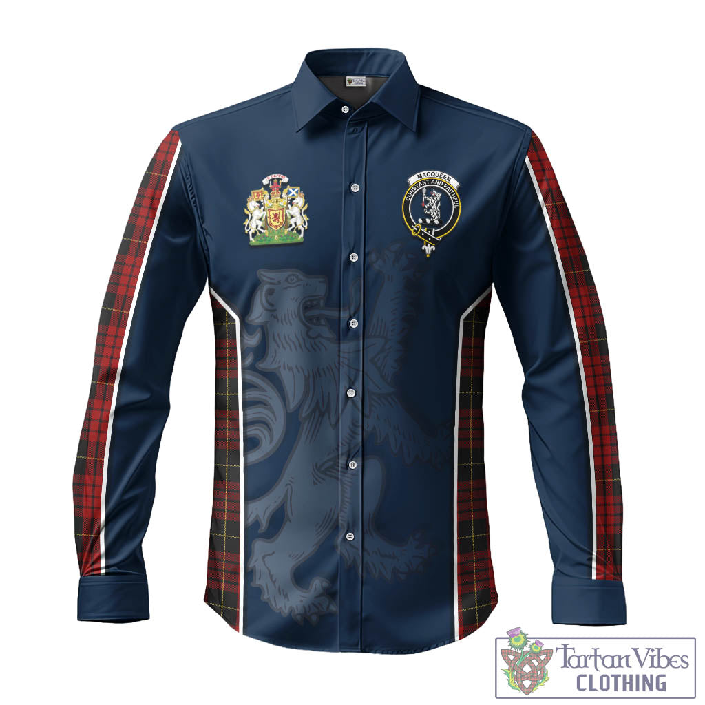 Tartan Vibes Clothing MacQueen Tartan Long Sleeve Button Up Shirt with Family Crest and Lion Rampant Vibes Sport Style