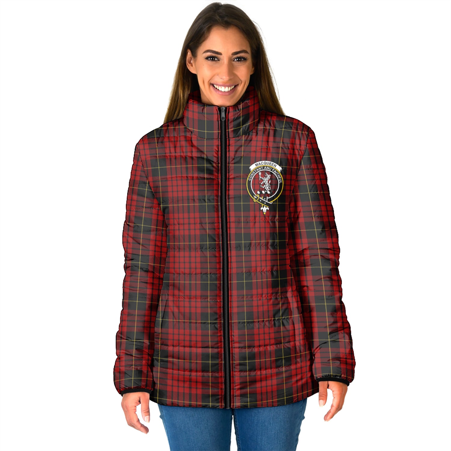 MacQueen (McQueen) Tartan Padded Jacket with Family Crest - Tartan Vibes Clothing