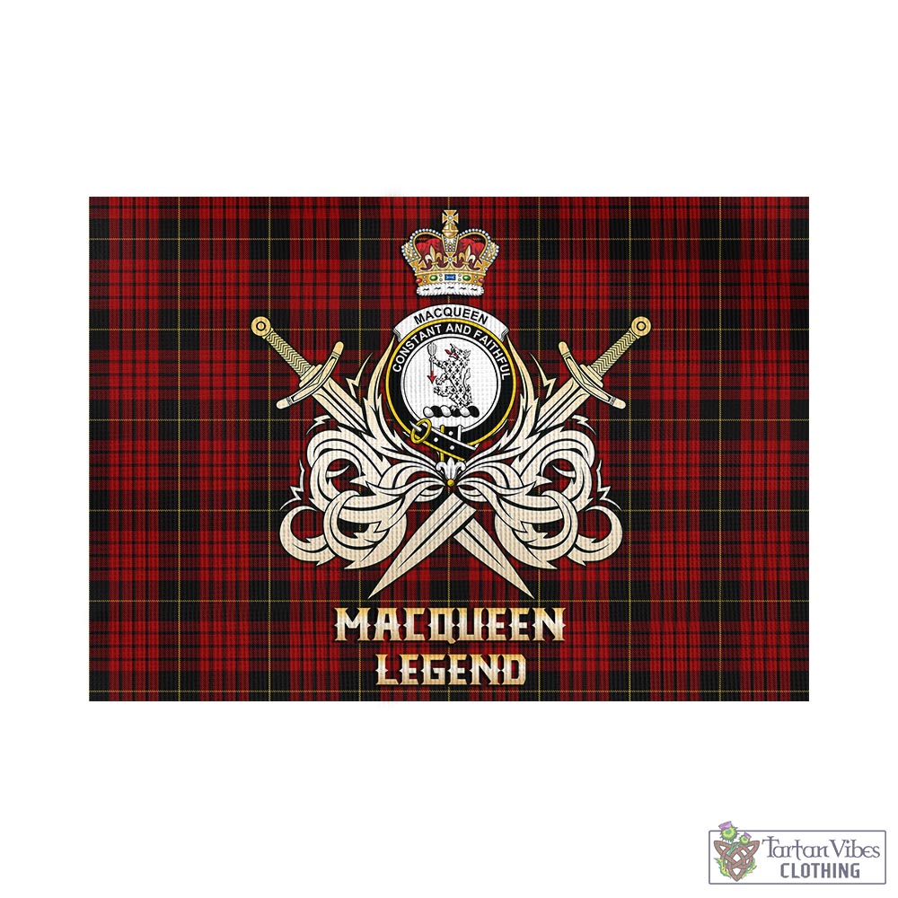 Tartan Vibes Clothing MacQueen Tartan Flag with Clan Crest and the Golden Sword of Courageous Legacy