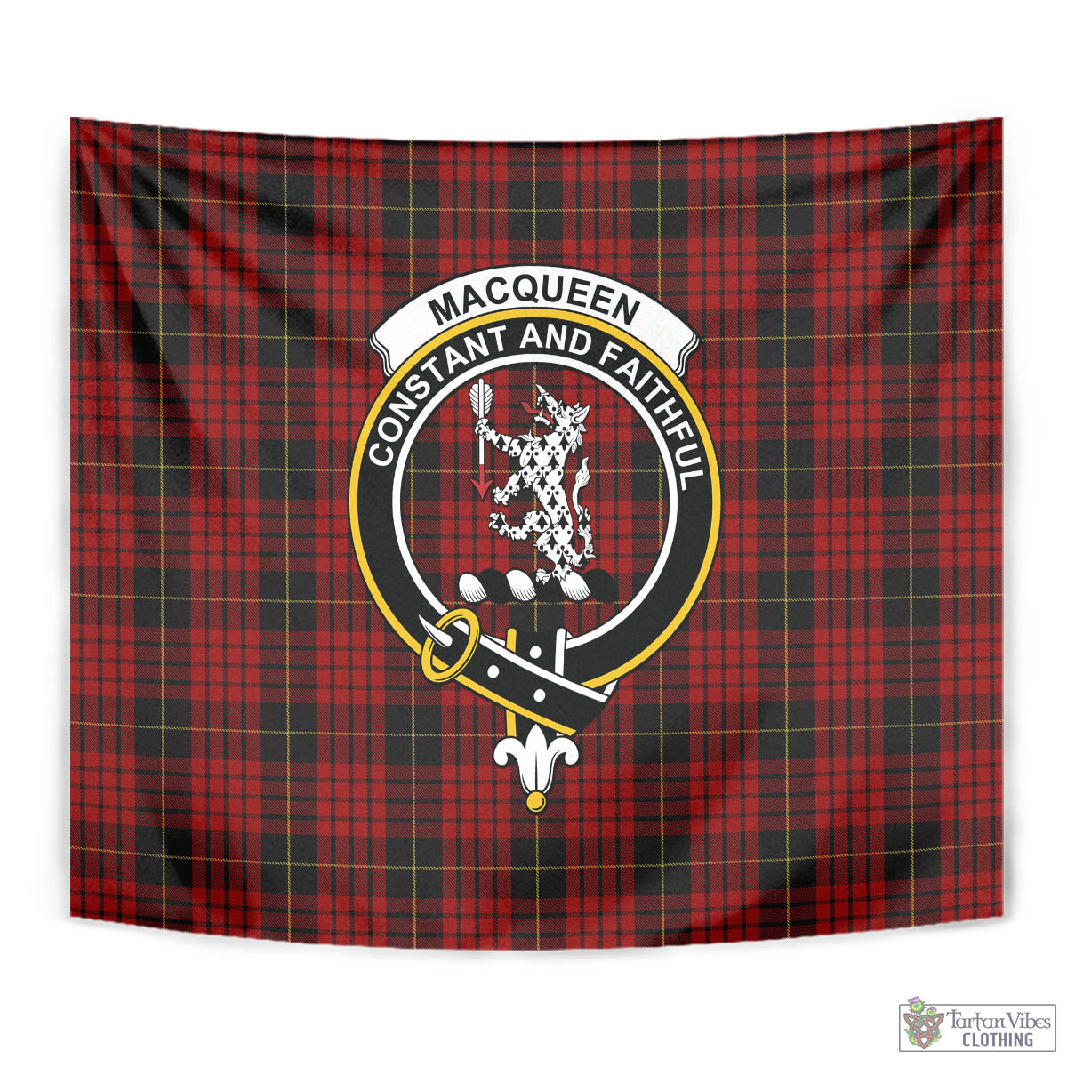 Tartan Vibes Clothing MacQueen Tartan Tapestry Wall Hanging and Home Decor for Room with Family Crest