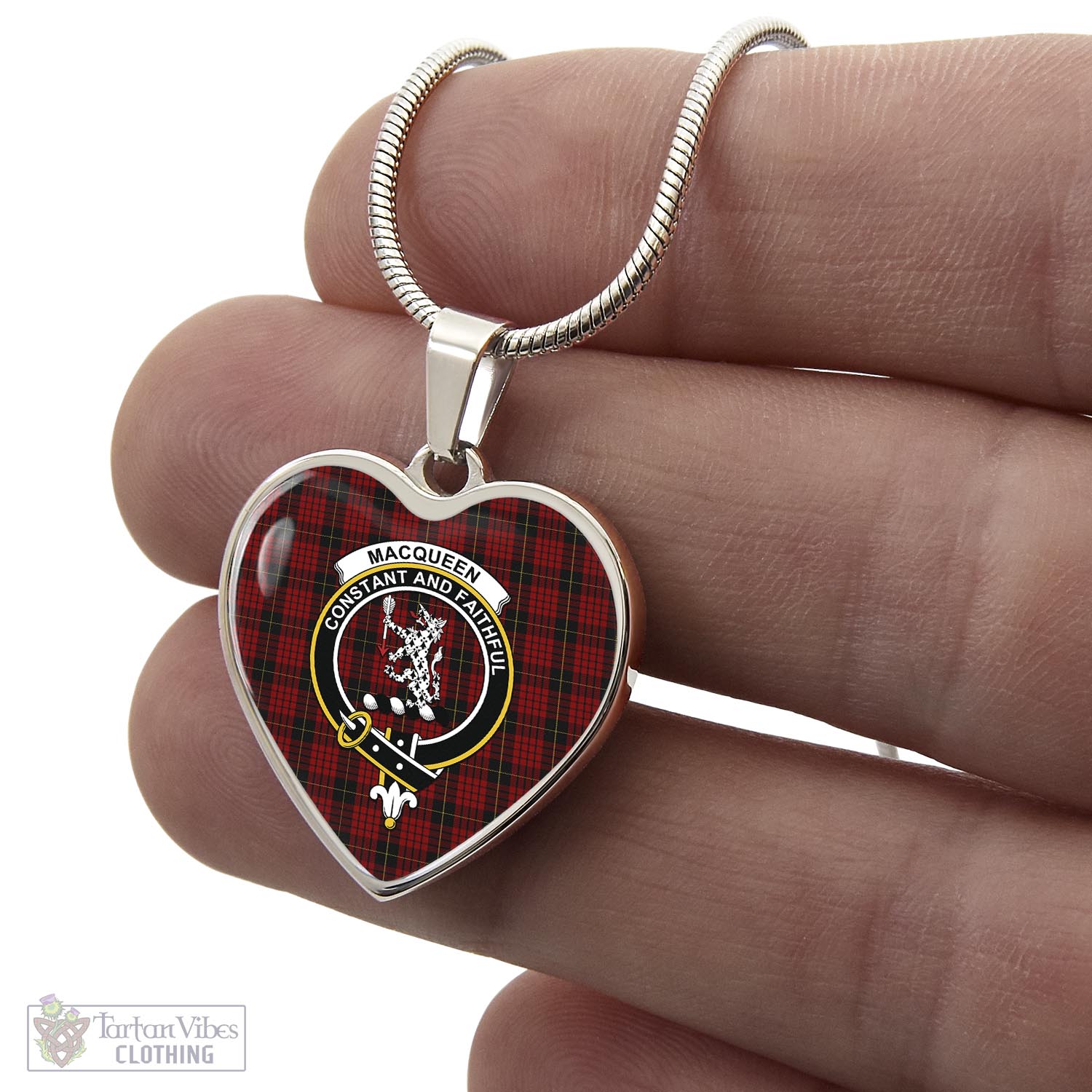 Tartan Vibes Clothing MacQueen Tartan Heart Necklace with Family Crest