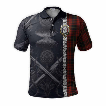 MacQueen (McQueen) Tartan Polo Shirt with Family Crest Cross Sword Thistle Celtic Vibes