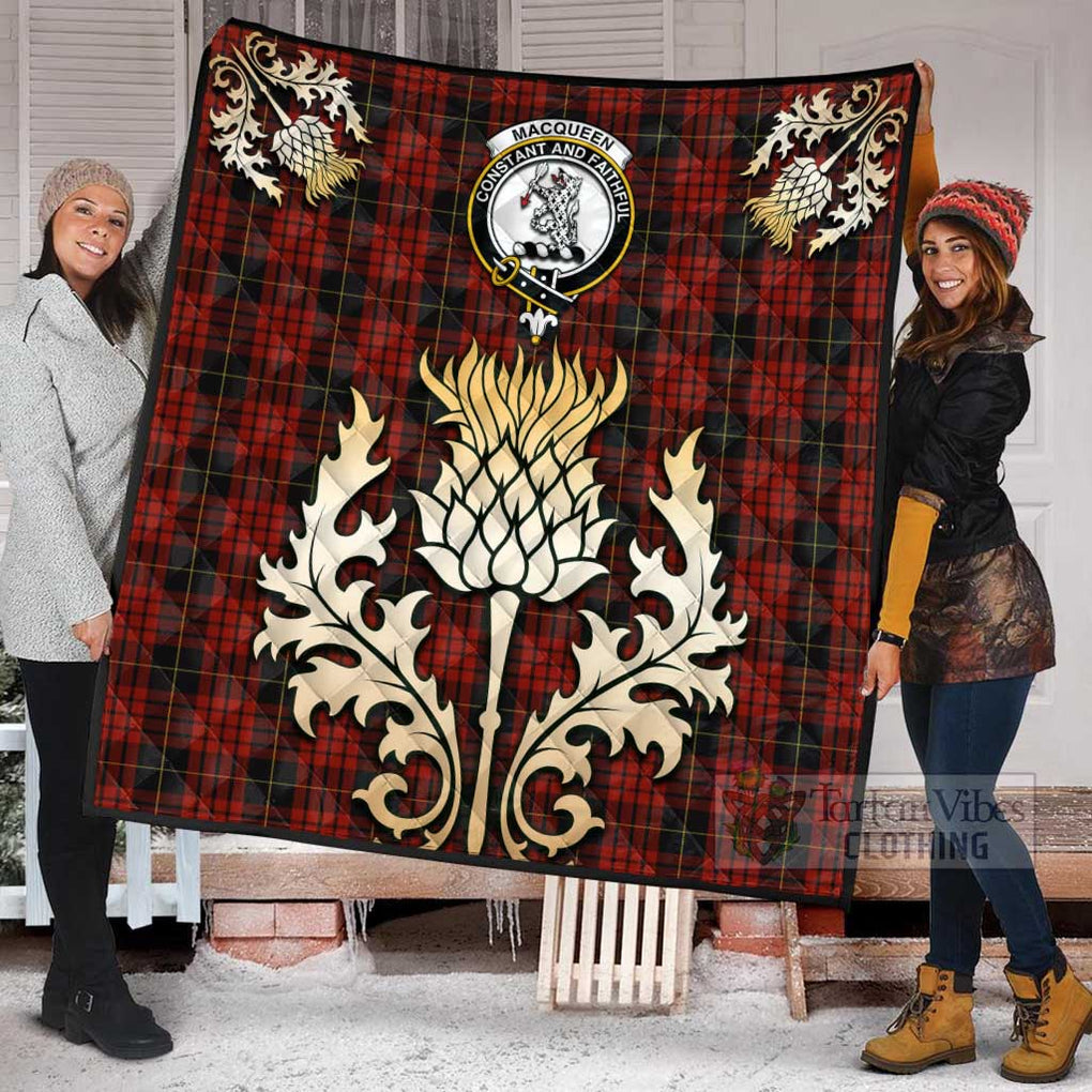 Tartan Vibes Clothing MacQueen (McQueen) Tartan Quilt with Family Crest and Golden Thistle Style