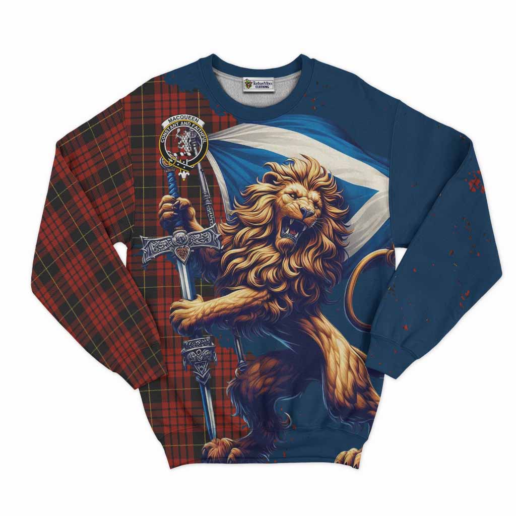 Tartan Vibes Clothing MacQueen (McQueen) Tartan Family Crest Sweatshirt with Scottish Majestic Lion