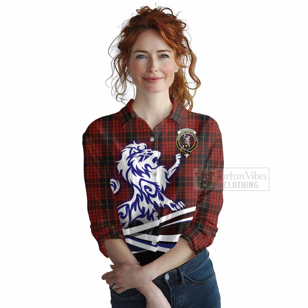 Tartan Vibes Clothing MacQueen (McQueen) Tartan Women's Casual Shirt with Alba Gu Brath Regal Lion Emblem