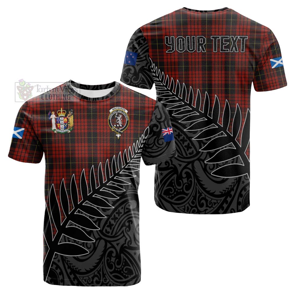 Tartan Vibes Clothing MacQueen (McQueen) Crest Tartan Cotton T-shirt with New Zealand Silver Fern Half Style