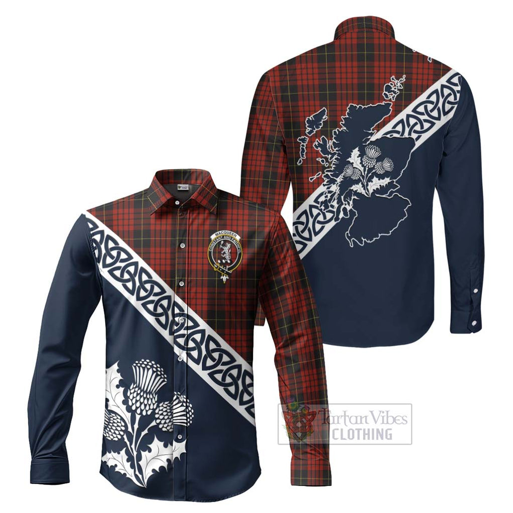 MacQueen (McQueen) Tartan Long Sleeve Button Shirt Featuring Thistle and Scotland Map Men's Shirt S - Tartan Vibes Clothing